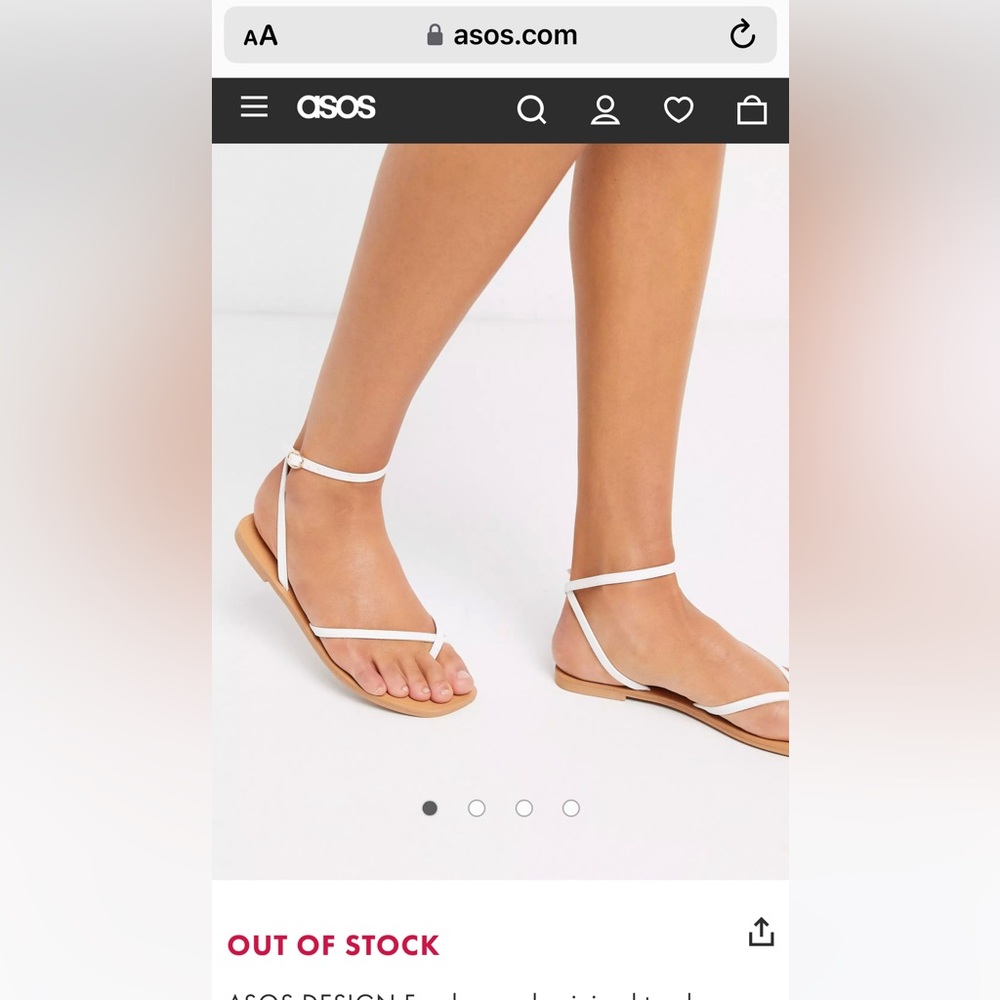 ASOS design farnborough minimal toe loop flat sandals in white